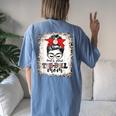 Loud & Proud Ball Mom Life Messy Bun Game Day Vibes Women's Oversized Comfort T-Shirt Back Print Blue Jean