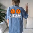 I Love His Broomstick Halloween Groovy Couples Matching Women's Oversized Comfort T-shirt Back Print Blue Jean