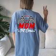 Mom Pit Crew Birthday Party Race Car Lover Racing Family Women's Oversized Comfort T-shirt Back Print Blue Jean