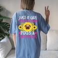 Pug Dog Mom Owner Sunflower Lover Cute Christmas Women's Oversized Comfort T-Shirt Back Print Blue Jean