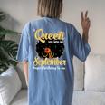 A Queen Was Born In September Black Girl Birthday Afro Woman Women's Oversized Comfort T-shirt Back Print Blue Jean