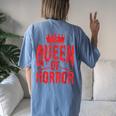 Queen Of Horror For Scary Films Lover Halloween Fans Halloween Women's Oversized Comfort T-shirt Back Print Blue Jean