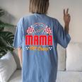 Race Car Birthday Party Matching Family Mama Pit Crew Women's Oversized Comfort T-shirt Back Print Blue Jean