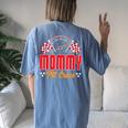 Race Car Birthday Party Matching Family Mommy Pit Crew Women's Oversized Comfort T-shirt Back Print Blue Jean