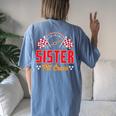 Race Car Birthday Party Matching Family Sister Pit Crew Women's Oversized Comfort T-shirt Back Print Blue Jean