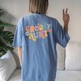 Retro Groovy Aunt Matching Family 1St Birthday Party Women's Oversized Comfort T-Shirt Back Print Blue Jean