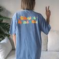 Retro Groovy Choose Kindness Be Kind Inspirational Teacher Women's Oversized Comfort T-shirt Back Print Blue Jean