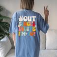 Retro Groovy Peace Out Single Digits 10Th Birthday Girl Women's Oversized Comfort T-shirt Back Print Blue Jean