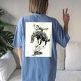 Rodeo Cowgirl Riding Bucking Horse Women's Oversized Comfort T-Shirt Back Print Blue Jean