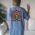 Screaming Skull In Native American Indian Headdress Feathers Native American Women's Oversized Comfort T-shirt Back Print Blue Jean