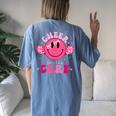 Smile Face Cheer For A Cure Cheerleading Breast Cancer Mom Women's Oversized Comfort T-shirt Back Print Blue Jean