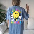 Smile Face Teacher Last Day Of School Schools Out For Summer Women's Oversized Comfort T-Shirt Back Print Blue Jean