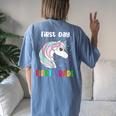 Unicorn First Day Of First Grade 1St Day Of School Girls Women's Oversized Comfort T-shirt Back Print Blue Jean