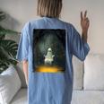 Vintage Floral Ghost On The Swing In Forest Halloween Gothic Women's Oversized Comfort T-shirt Back Print Blue Jean