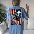 Western Cowboy Cowgirl Patriot Horse Jesus Cross Usa Flag Women's Oversized Comfort T-Shirt Back Print Blue Jean