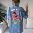 Xmas Tree With Light Blogger Ugly Christmas Sweater Women's Oversized Comfort T-shirt Back Print Blue Jean
