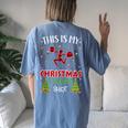 Xmas Tree With Light Cheerleader Ugly Christmas Sweater Women's Oversized Comfort T-shirt Back Print Blue Jean