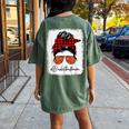 Basketball Mom Red Plaid Messy Bun Basketball Player Women's Oversized Comfort T-Shirt Back Print Moss