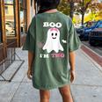 Boo I'm Two Ghost Second 2Nd Birthday Groovy Halloween Girls Women's Oversized Comfort T-shirt Back Print Moss