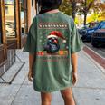 Christmas Crow Santa Hat Ugly Christmas Sweater Women's Oversized Comfort T-shirt Back Print Moss