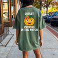 Cutest Pumpkin In The Patch Baby Girl Halloween Fall Women's Oversized Comfort T-shirt Back Print Moss