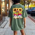 Floral Hippie Sunflower Motif For Women Peace Sign Gnomes Women's Oversized Comfort T-Shirt Back Print Moss