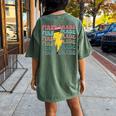 Groovy First Grade Lightning Pencil Retro Teacher Women's Oversized Comfort T-shirt Back Print Moss