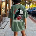 Halloween Graphic Incubus-Crow Left Skull Morning And Flower Women's Oversized Comfort T-shirt Back Print Moss