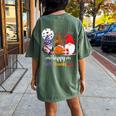 Halloween Thanksgiving Christmas Happy Hallothanksmas Gnome Women's Oversized Comfort T-shirt Back Print Moss