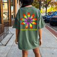 Happy Hippie Groovy Retro Tie Dye Daisy Peace Symbol Women's Oversized Comfort T-Shirt Back Print Moss