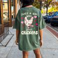 Just A Girl Who Loves Chickens Chicken Farm Gag Outfit Women's Oversized Comfort T-shirt Back Print Moss