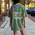 Pre-K Teacher Adventure Begins First Day Preschool Teachers Women's Oversized Comfort T-shirt Back Print Moss