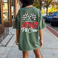 Race Car Birthday Party Racing Family Mom Pit Crew Women's Oversized Comfort T-shirt Back Print Moss