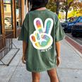 Retro Tie Dye Peace Sign Be Kind Peace Love Kindness Women's Oversized Comfort T-Shirt Back Print Moss