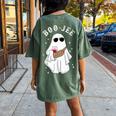 Spooky Season Cute Ghost Halloween Boo Jee Wine Leopard Women's Oversized Comfort T-shirt Back Print Moss