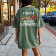 I Teach Masked Superheroes Pumpkin Animals Lovers Pumpkin Women's Oversized Comfort T-shirt Back Print Moss
