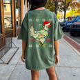 Ugly Christmas Chicken Sweater Santa Hat Lights Women's Oversized Comfort T-shirt Back Print Moss