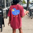 A Small Minimally Designed And Illustrated Blue Duck Women's Oversized Graphic Back Print Comfort T-shirt Crimson