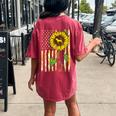 Beagle Mom Sunflower American Flag Dog Lover Women's Oversized Comfort T-Shirt Back Print Crimson