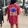 Blue Pumpkin Bucket Halloween Be Kind My Child Has Autism Women's Oversized Comfort T-Shirt Back Print Crimson