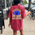 Blue Pumpkin Bucket Halloween Be Kind My Son Has Autism Women's Oversized Comfort T-Shirt Back Print Crimson