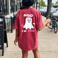 Boo I'm Two Ghost Second 2Nd Birthday Groovy Halloween Girls Women's Oversized Comfort T-shirt Back Print Crimson