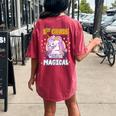First Grade Will Be Magical Cute Unicorn Rock 1St Grade Girl Women's Oversized Comfort T-shirt Back Print Crimson