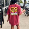 Floral Hippie Sunflower Motif For Women Peace Sign Gnomes Women's Oversized Comfort T-Shirt Back Print Crimson