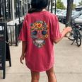 Floral Mexican Skull Day Of The Dead Dia De Muertos Women's Oversized Comfort T-shirt Back Print Crimson