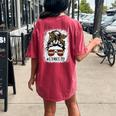 Game Day Leopard Messy Bun Mom Football Lover Bleached Women's Oversized Comfort T-shirt Back Print Crimson