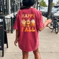 Happy Fall Y'all Autumn Halloween Pumpkin Spice Latte Women's Oversized Comfort T-shirt Back Print Crimson
