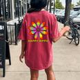 Happy Hippie Groovy Retro Tie Dye Daisy Peace Symbol Women's Oversized Comfort T-Shirt Back Print Crimson