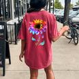 Be Kind Autism Awareness Women Girls Sunflower Puzzle Women's Oversized Comfort T-Shirt Back Print Crimson