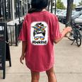Be Kind Autism Awareness Autism Mom Messy Bun Women's Oversized Comfort T-Shirt Back Print Crimson